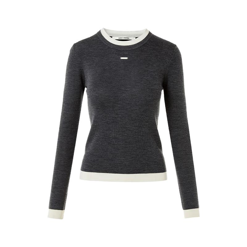 LANGZI Women's Contrast Wool Knit Sweater