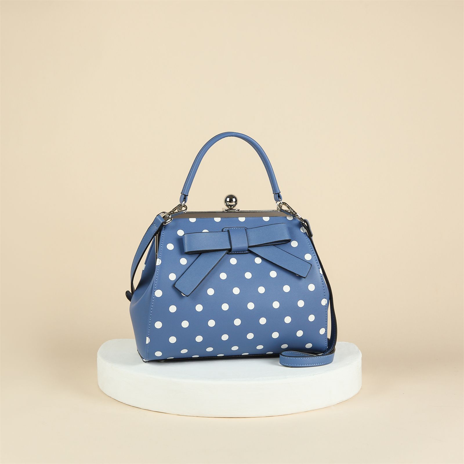 

European and American Cross-Border Bestselling New Mini Cute Bow Handbag, Small Polka Dot Versatile Bag Can Be Crossbody or Single Shoulder сапфірове скло синього кольору кольору