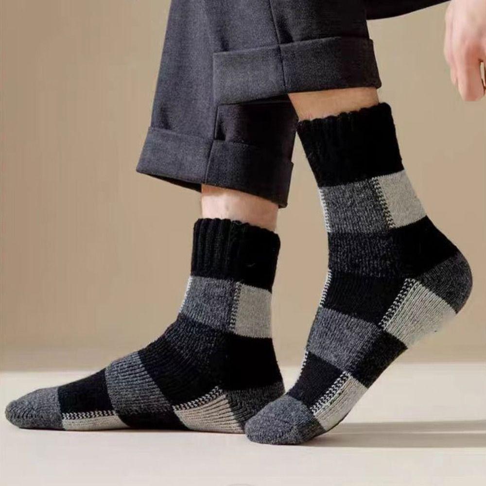 Fashion Thickened Warm Winter Socks Breathable Colorblock Warm Wool Socks Soft Comfortable Home Socks Unisex