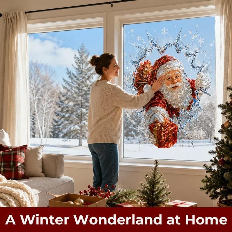 Removable Crystal Christmas Window Stickers Adorable Santa Snowman Puppy Design for Xmas Party Home Decor