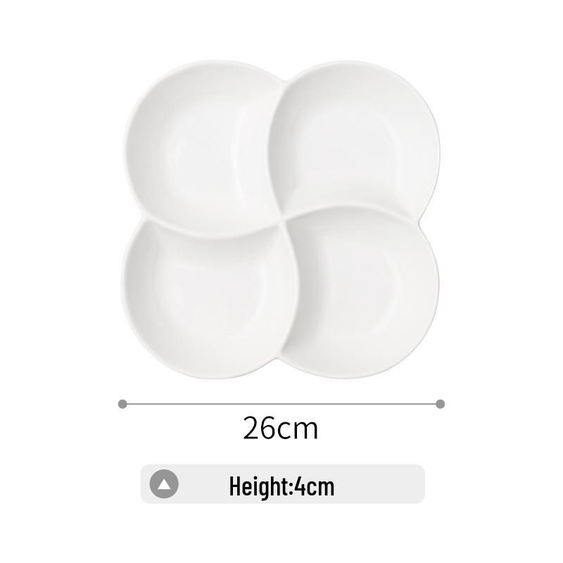 White Ceramic Divided Plate for Home Use - Three & Four Compartments - Creative Fitness Separator Plate