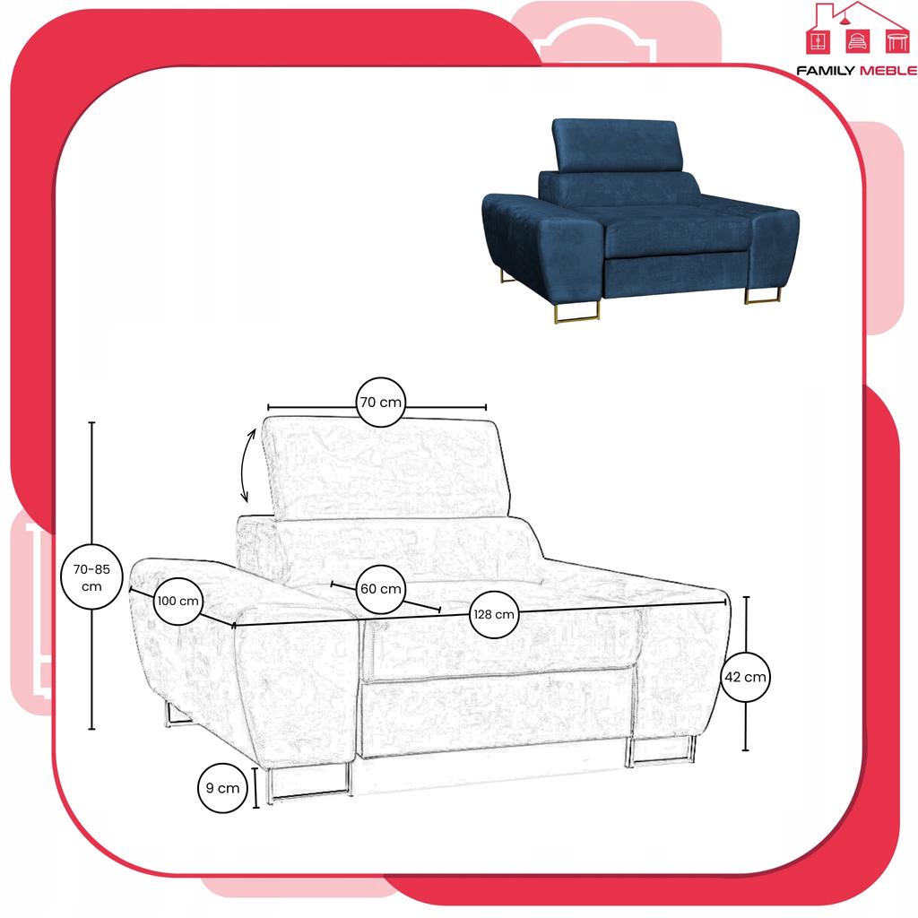 Bosso Lounge Chair Family Furniture Navy Blue Velvet Recliner Headrest