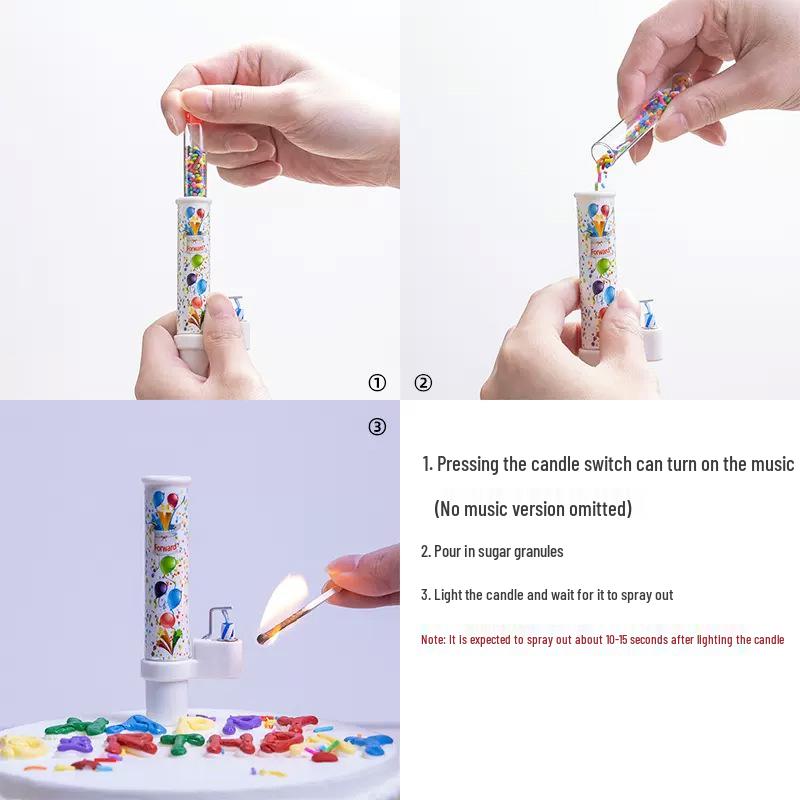 Surprise Music Singing Cake Candles with Candy Confetti Fountain for Birthday Parties