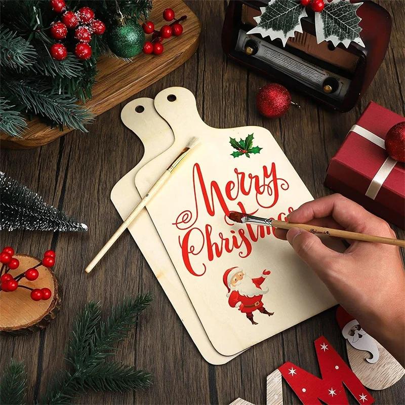 3/6Pcs Wood Toys Graffiti Chopping Board Christmas Children Graffiti Painting Craft Mini Cutting Boards Wooden Blank Trays