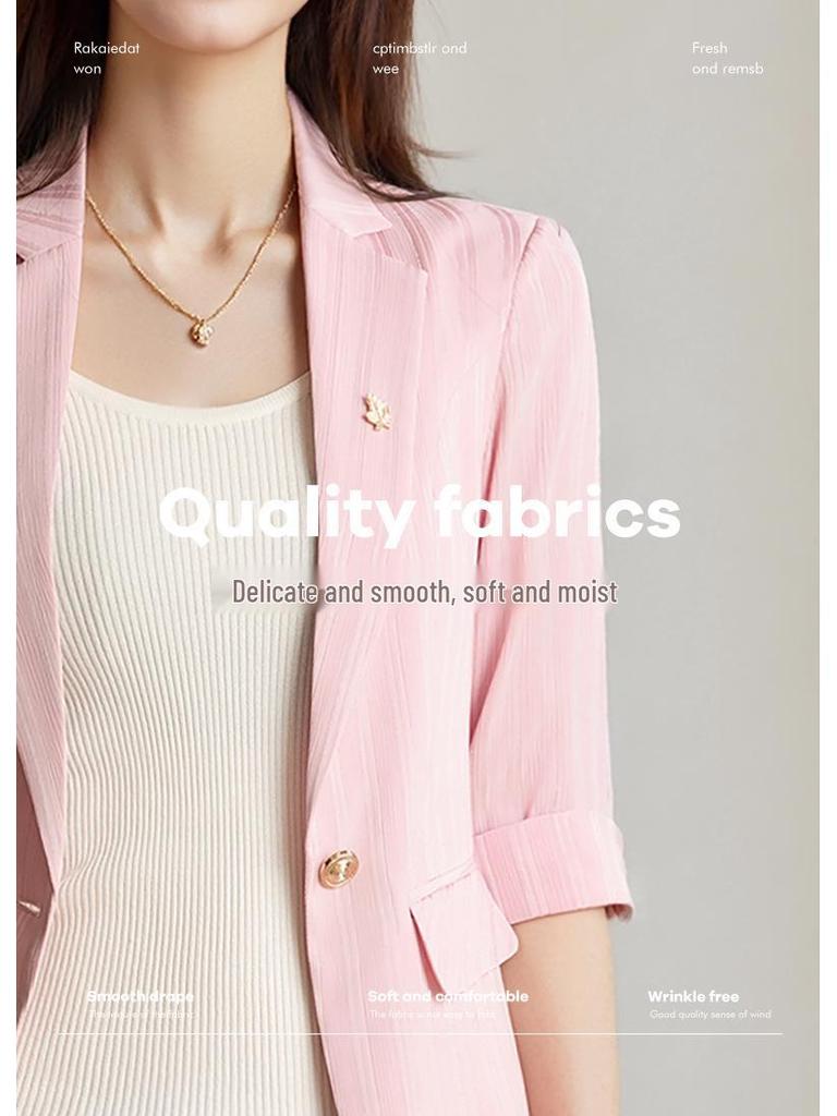Women's Petite Pink Seven-Sleeve Blazer - Slimming, Versatile Suit Jacket for Spring/Autumn 2025