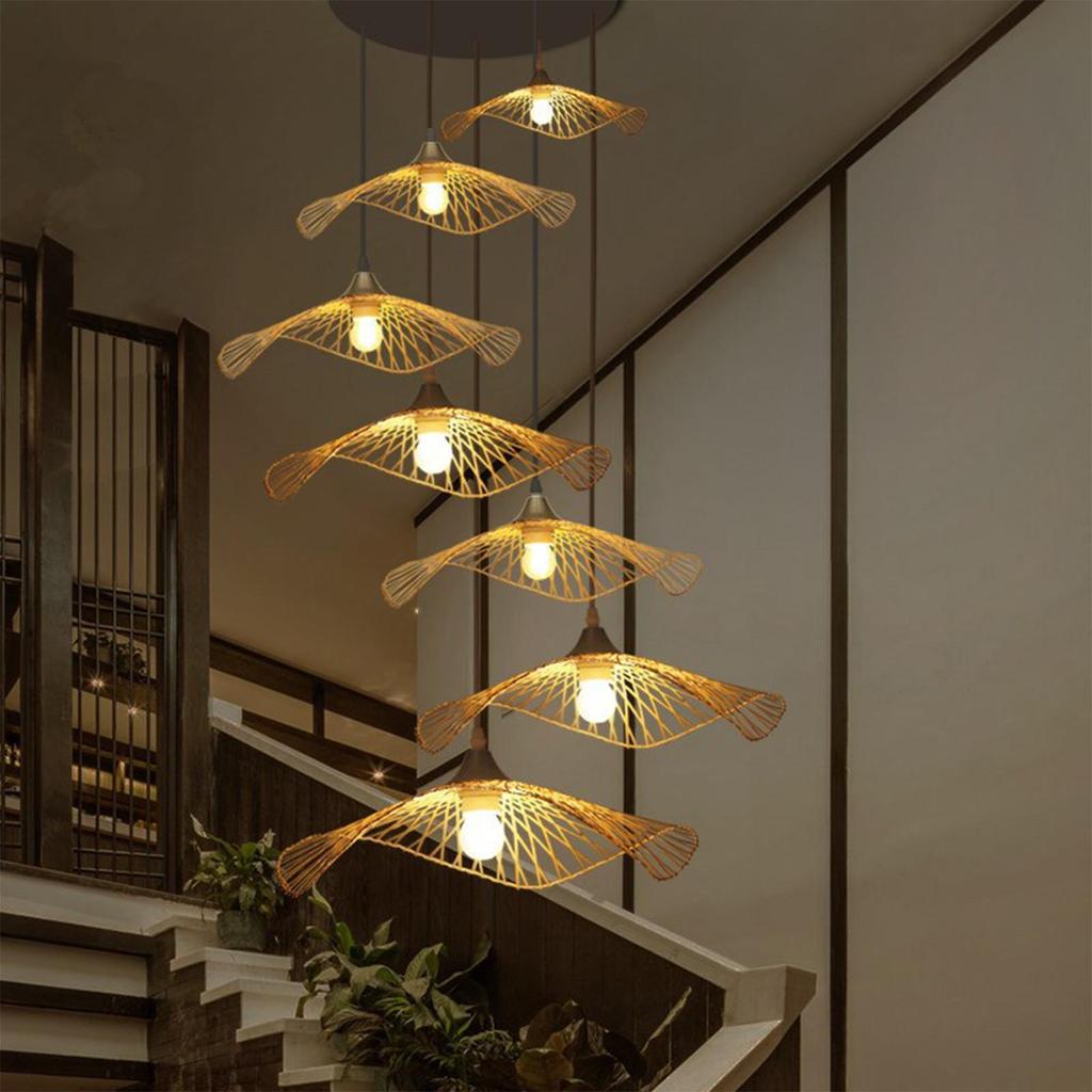 Restaurant Hanging Ceiling Lights Elegant Bamboo Wicker Chandelier Lamp Fixtures