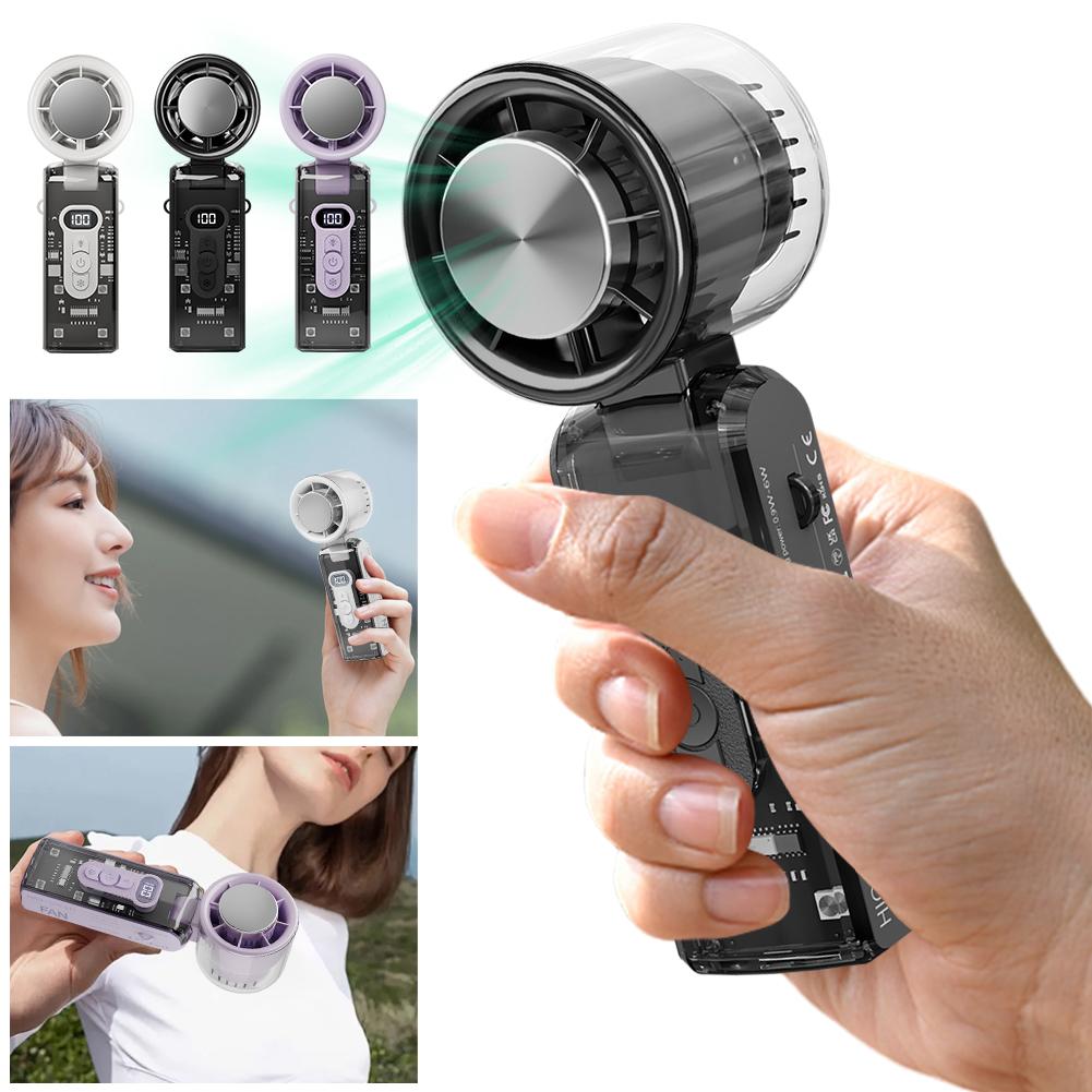 High Speed Turbo Fan with LED Light LED Display Foldable Personal Cooling Fan 3600mAh Electric Mini Turbo Fan for Outdoor Travel