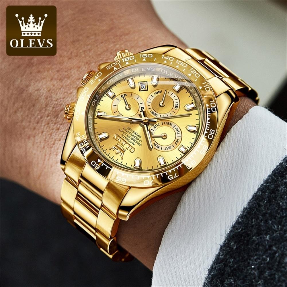 OLEVS 6638 Top Luxusmarke Automatische Uhr für Herren Wasserdicht Leuchtend Chronograph Kalender Original Gold Mechanische Armbanduhr