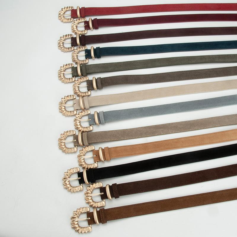 Frosted Velvet Leather Women'S Belt With Jeans Dress Decorative Pin Buckle Belt Women'S