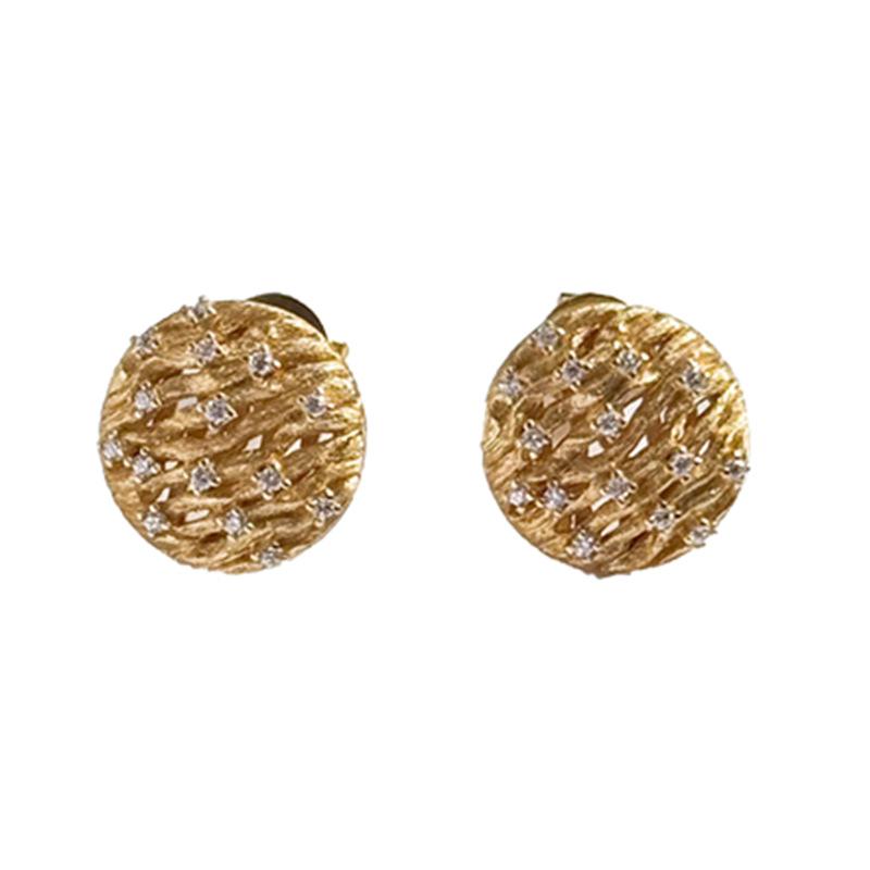 Korean wind broken diamond texture stud earrings women's round gold design earrings niche high-end versatile eye-catching earrings