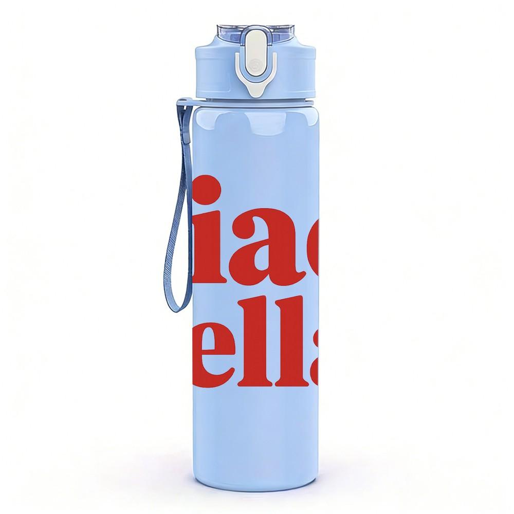 1PC Ciao Bella Letter Text 750ml Color Plastic Sports Water Bottle Leakproof Flip Straw Lid Suitable for Sports Office Home Use