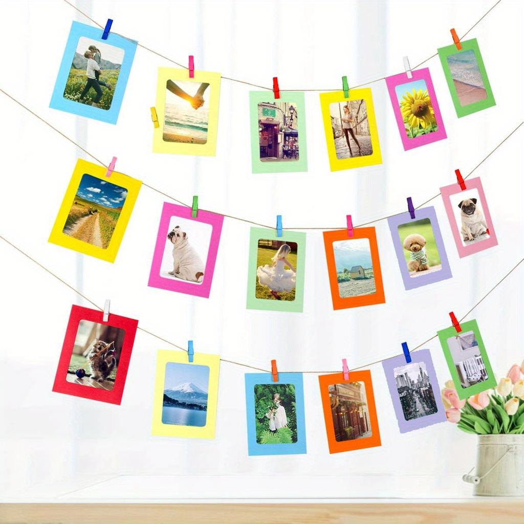 20pcs Paper Photo Frame, 4x6 In Photo with Clip, for Back To School Decoration, Hanging Photo Display, Suitable for Home, Dormitory Decoration