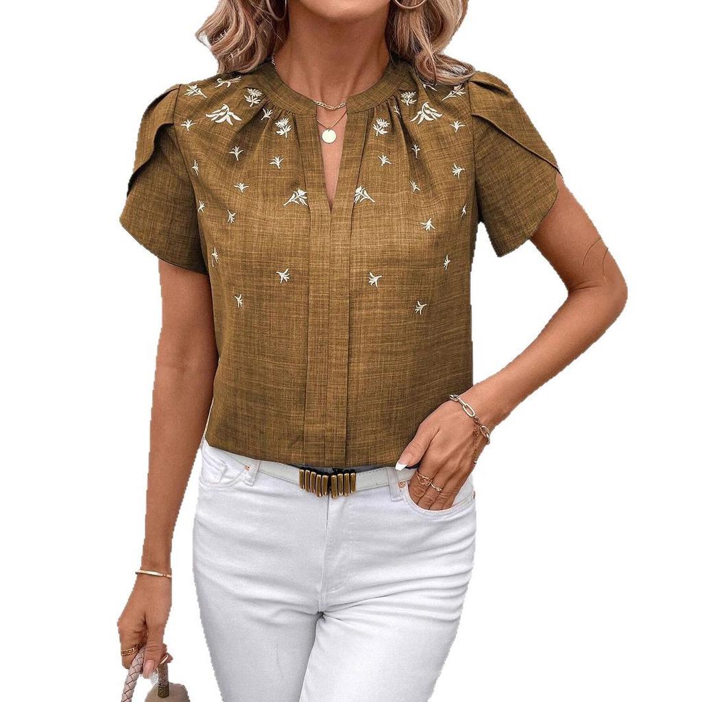 Women Short Sleeve Blouses Summer V Neck Casual Print Office Lady OL Street Personality Shirts Blusas Elegant Finas Para Mujer