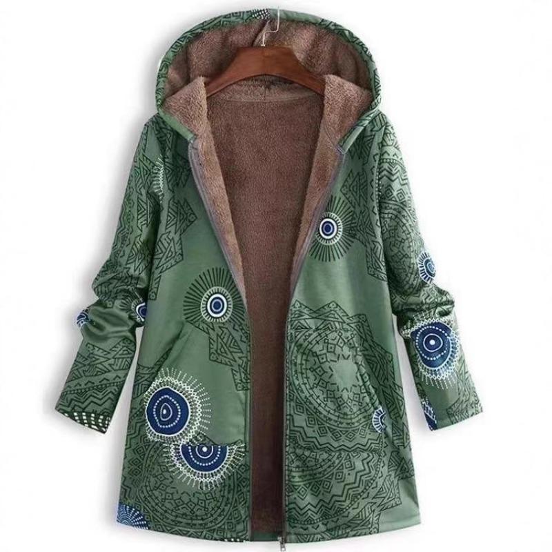 Women S Oversized Printed Hooded Zip Up Long Sleeve Casual Coat