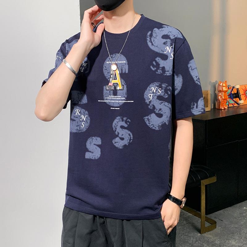 

Летняя мужская футболка с коротким рукавом Свободная хлопчатобумажная футболка с половиной рукава XXXXL ультрамарин синий
