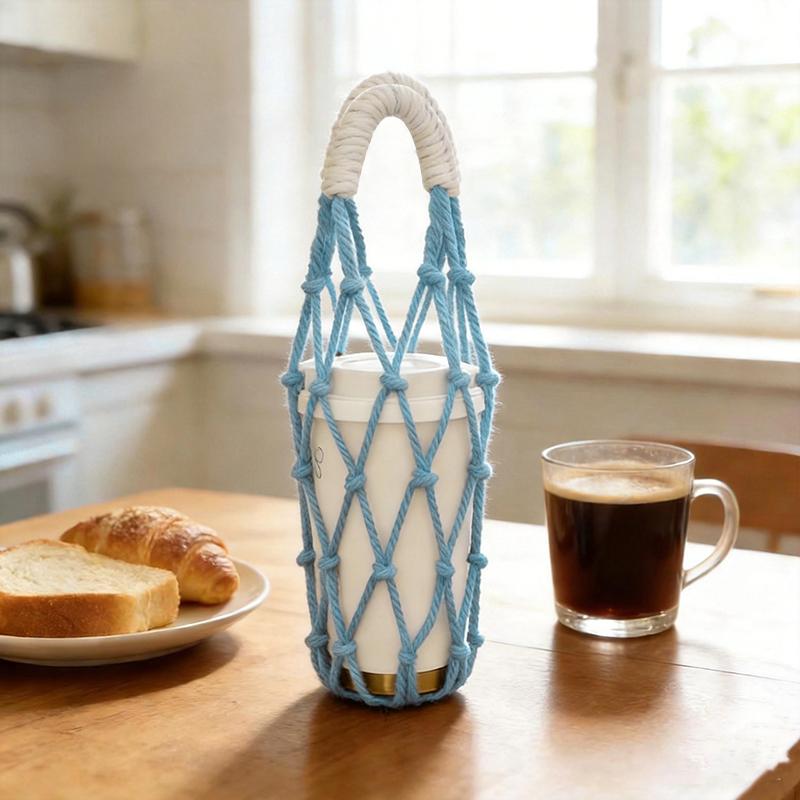 Portable Coffee Cup Bag Handwoven Water Bottle Pouch Outdoor Camping Storage Bags Foldable Beach Woven Net Mugs Umbrella Bags