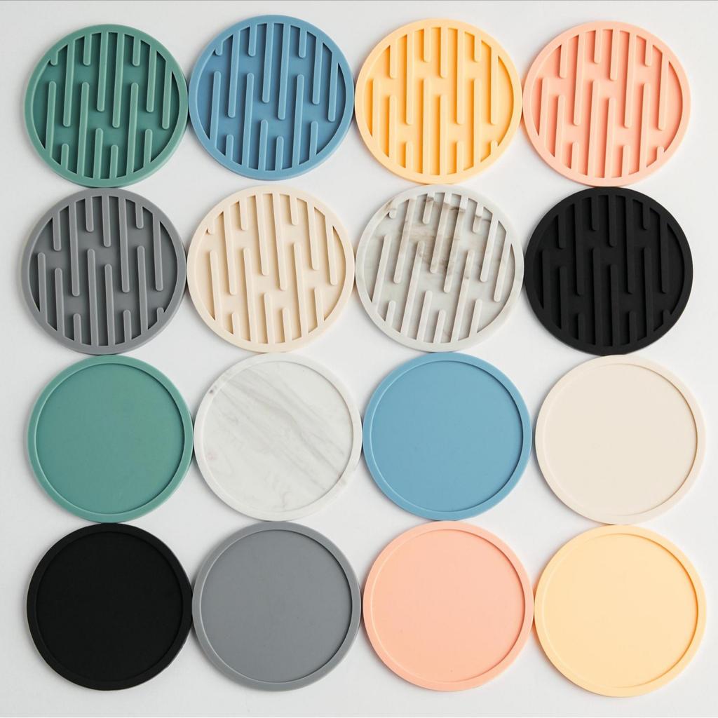 Round Silicone Coaster Striped Water-draining Coasters Anti-slip Heat-insulating Coaster Heat-resistant Coffee Beverage Coaster