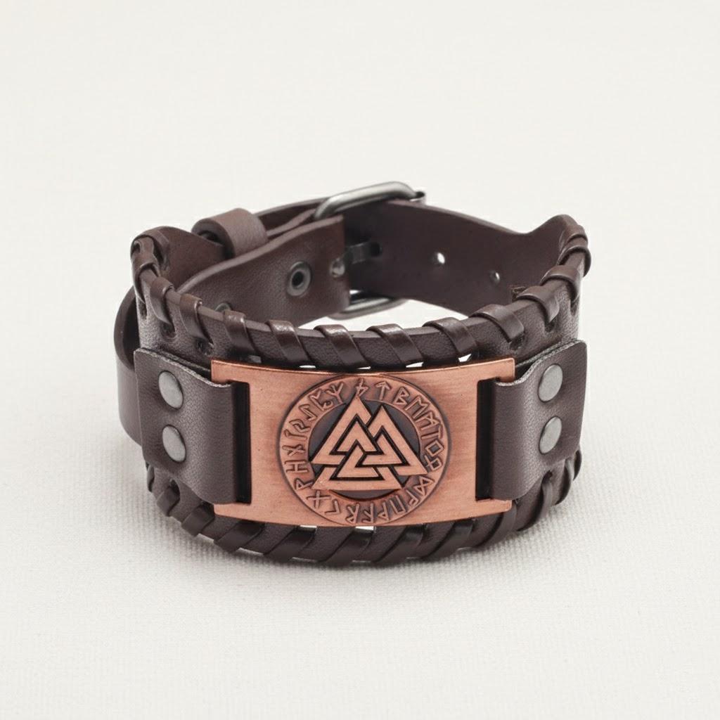 Scandinavian Punk Leather Cuff Bracelet Nordic Amulet Gothic Wristband for Men Stylish Fashion Jewelry Accessory