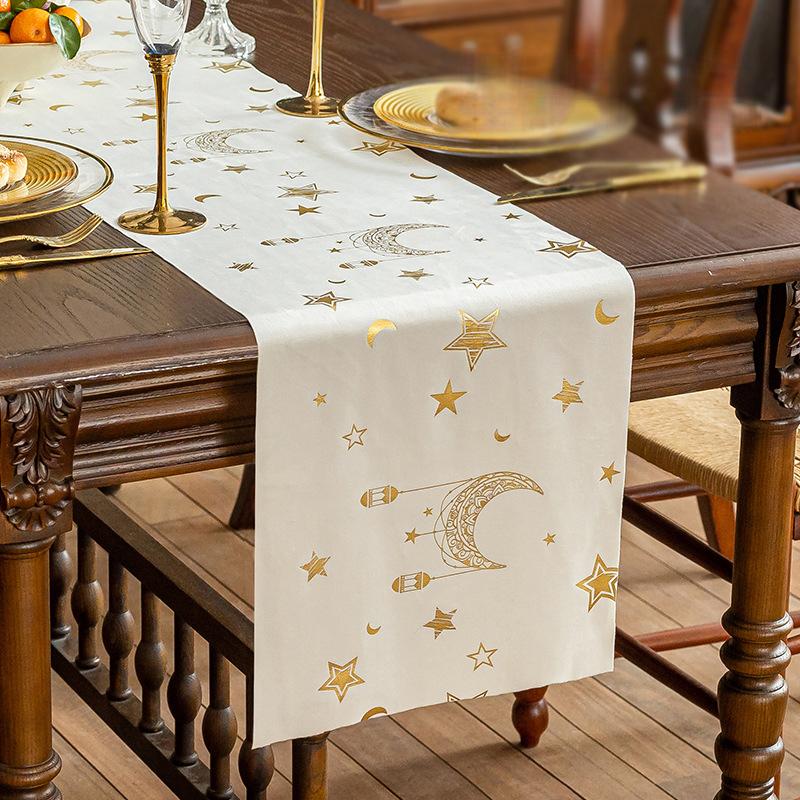 Middle Eastern Eid al Fitr Table Flag Star Moon Castle Pattern Muslim Eid al Fitr Party Tablecloth Print Party Table Flag Decor