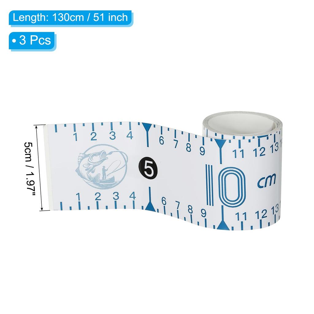 PATIKIL Adhesive Fish Ruler Fish Measuring Tape Sticker Tape Waterproof for Fishing Boat Kayak White 3-Pack 51"