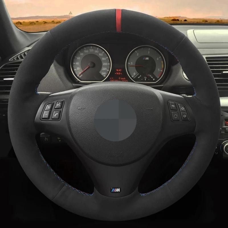 Customized Car Steering Wheel Cover Black Suede Steering Wheel Braid For BMW M Sport M3 E90 E91 E92 E93 E87 E81 E82 E88 X1
