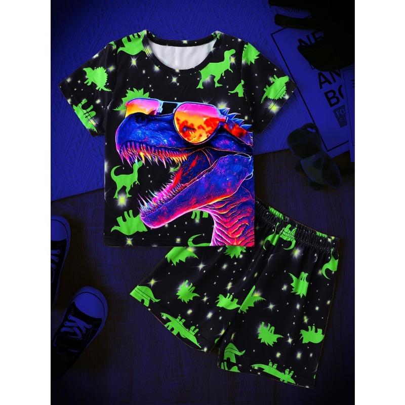 2 Girls Cute Set Fluorescent 3D Cute Unicorn Print Short Sleeve Shirt and Shorts Comfortable Cute Princess Style Set As A Gift