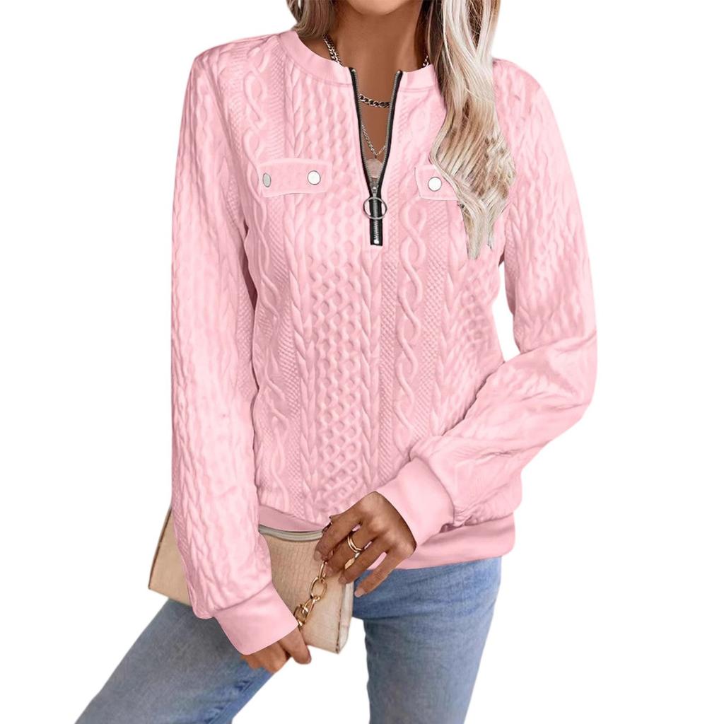 Women's Fashion Long Sleeve Solid Color Casual Collar Zipper Long Sleeve Sweatshirt