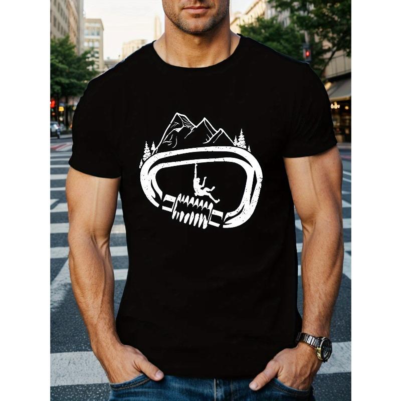 

European Size Climbing Mountain Climbing Clips Print Tee Shirt, Tees For Men, Casual Short Sleeve T-shirt For Summer 4XL чорний