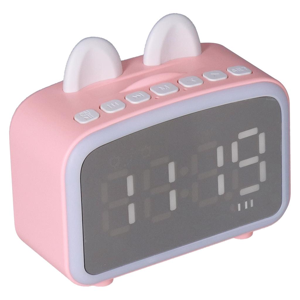 Mini Cartoon Clock Bluetooth Digital Speaker Multifunctional Smart Set Alarm Clocks for Bedroom OfficePink