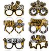6Pcs/Set 2026 Happy New Year Black Gold New Year Paper Glasses Photo Props