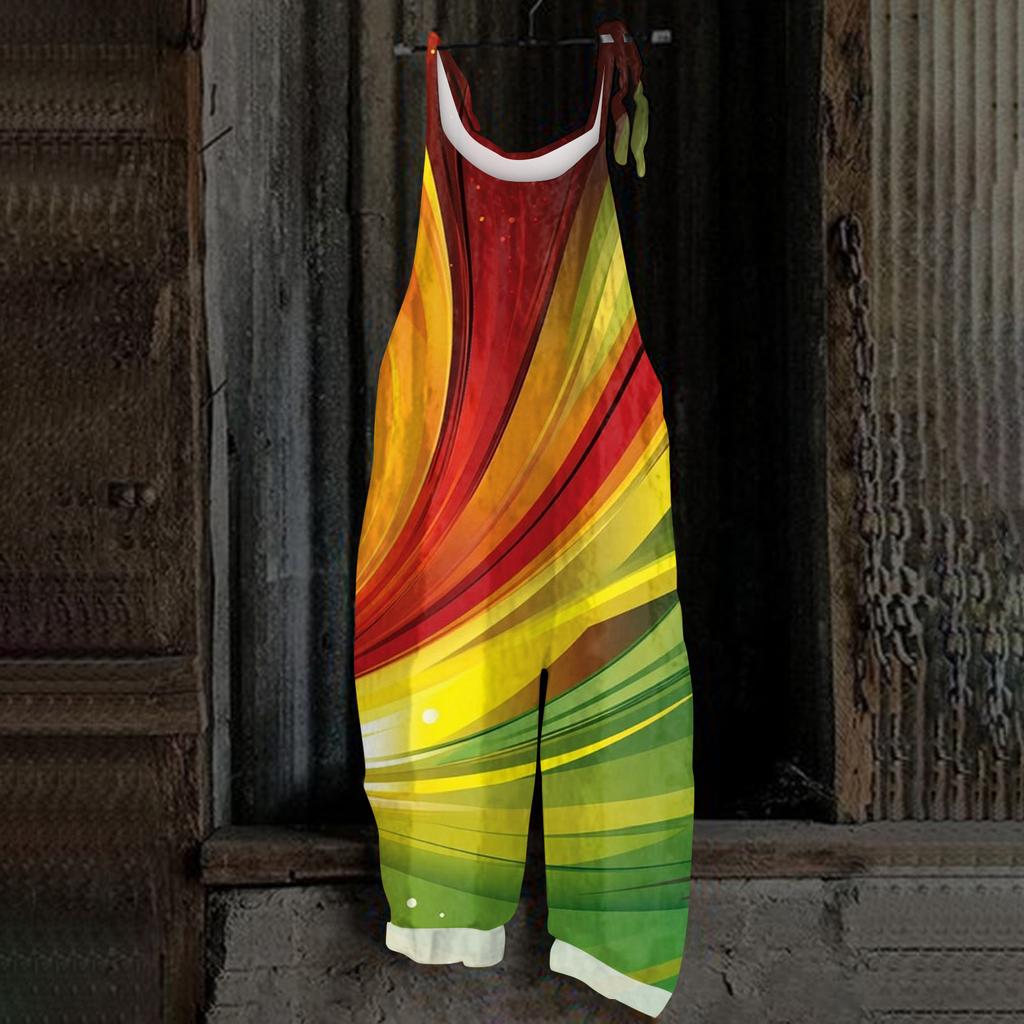Women's Casual Jumpsuit Sleeveless Carnival Mask Print Loose Retro Overalls Jumpsuit