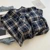 Japanese Vintage Plaid Shirt Spring Thin Women's Long Sleeved Blouse Casual Simple Lapel Blusas Korean Version Loose Fitting Top