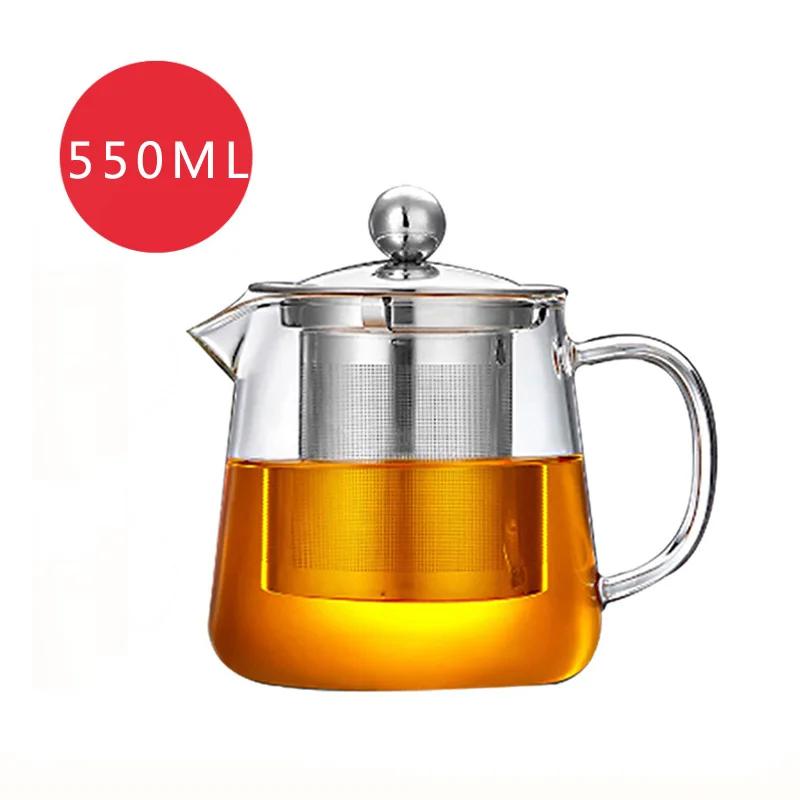 Heat Resistant Glass Teapot With Stainless Steel Tea Strainer Infuser Flower Kettle Kung Fu Teawear Set Puer Oolong Pot