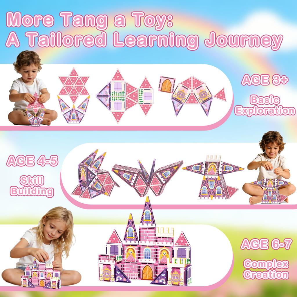 Magnetische Bausteine für Kinder - Prinzessinnenburg Magnetische Fliesen Spielzeug für 3-8 Jährige Mädchen & Jungen Geburtstags-Weihnachtsgeschenke - STEM Lernspielzeug