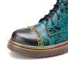 Johnature Genuine Leather Shoes Women Boots Round Toe Retro Handmade Lace-up Sewing Concise Ankle Platform Boots