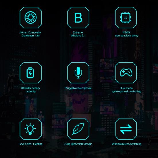 Casque de jeu stéréo à réduction de bruit avec microphone, éclairage LED surround, compatible Bluetooth 5.1