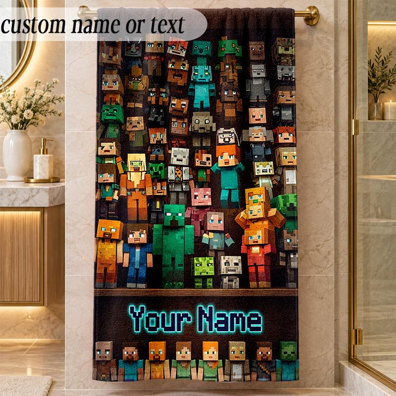 Beach TowelMinecraft Custom Name Text Personalized Soft Towel for Beach Pool Indoor Home Decor Gift