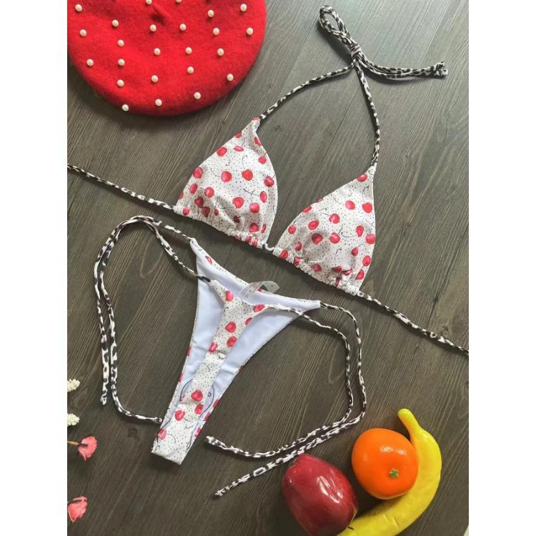 

Купальники женские милые вишневые принты бразильские стринги бикини комплект сексуальный стринги купальник из двух частей купальный костюм женский 2025 пляжная одежда L