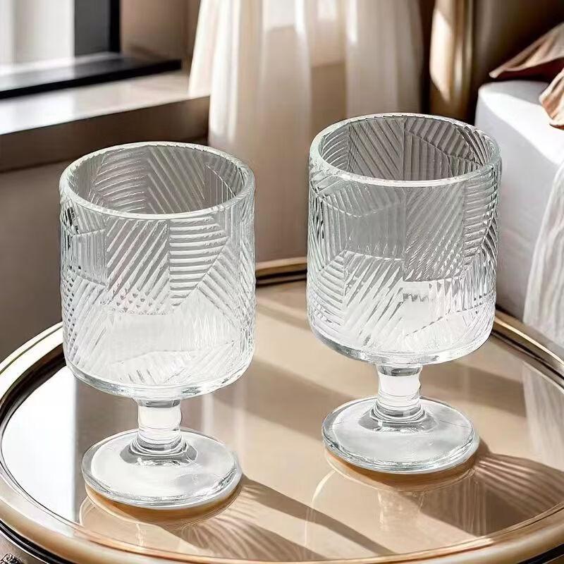 Retro Sunflower Embossed Glass Goblet Set of 2