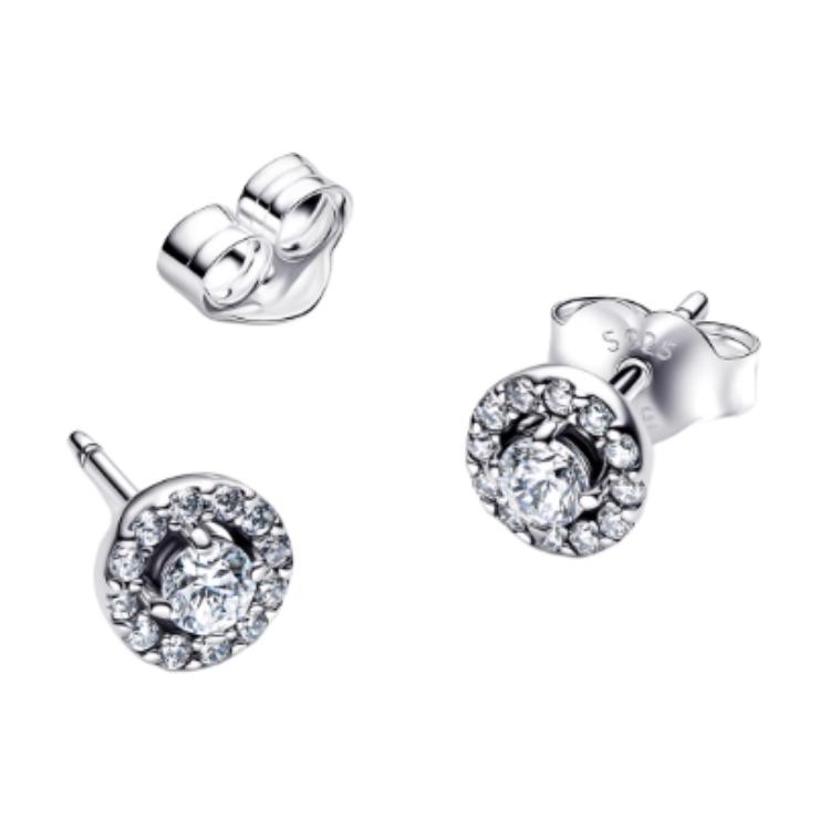 Pandora Paved Halo Round Exquisite Sparkling Stud Earrings Women Earrings Silver 293019C01