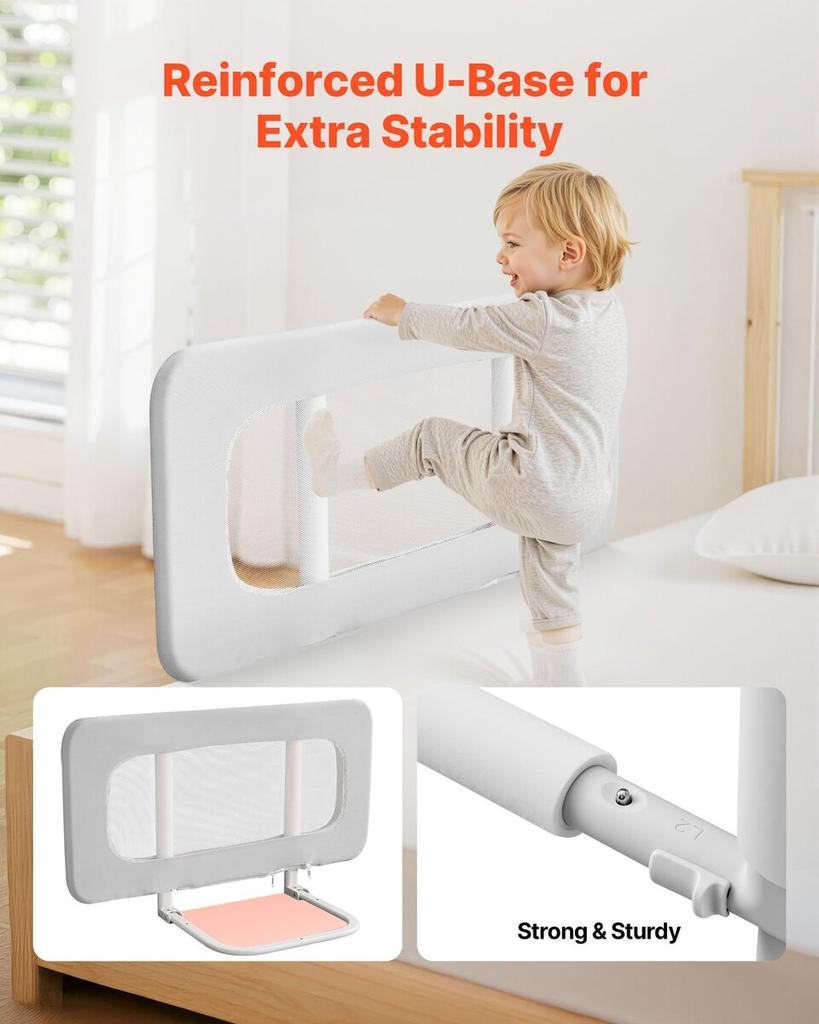 Toddler Bed Rail, Kids Beds Guard Rail with Reinforced Iron Pipe and Oxford Cloth, Adjustable Height Bed Side Railing, Portable Guard Bumper Barrier
