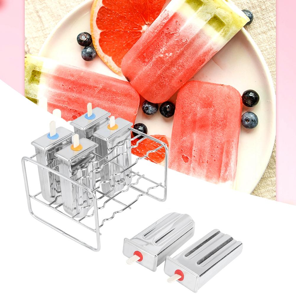 Formă pentru înghețată din oțel inoxidabil cu 6 cavități, instrument de făcut înghețată cu suport, perie de curățat pentru bucătărie