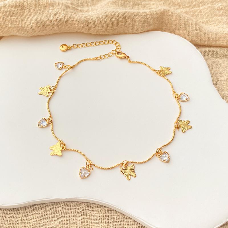 K Gold Plated Butterfly Heart Zircon Anklet For Women