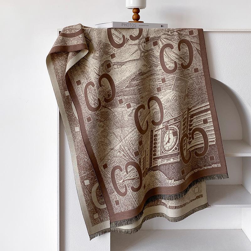 women's double-sided imitation cashmere thermal scarf retro ethnic style niche versatile scarf