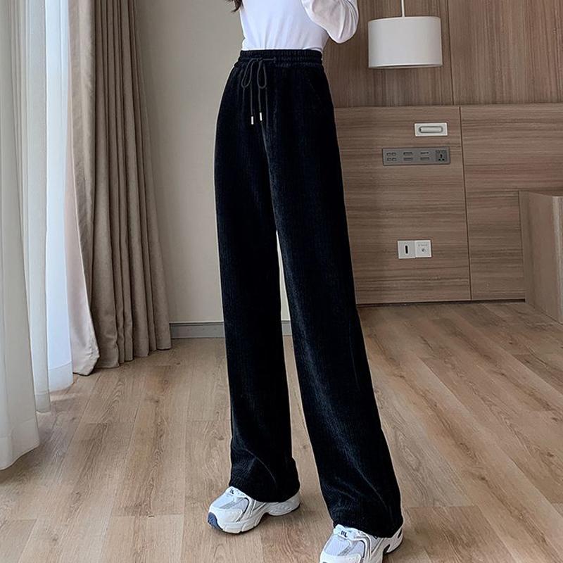 Autumn and Winter 2024 Wide-leg Pants Women's New Loose High-waisted Straight Corduroy Long Pants Plus Size Casual Fashion Solid Color Trousers 2027
