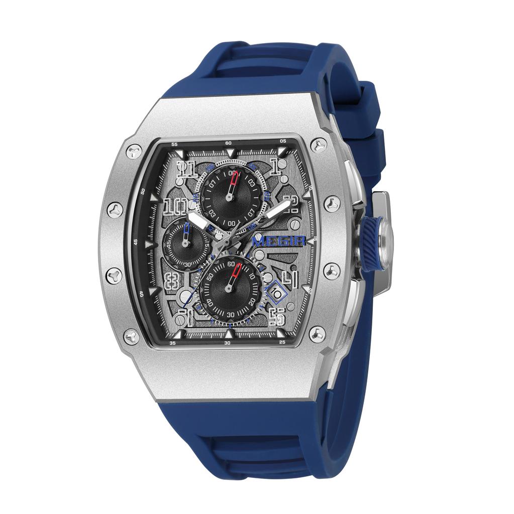Megir Mode Sportuhren für Herren Edelstahlgehäuse Wasserdicht Leuchtend Militär Quarz Chronograph Automatisches Datum Reloj Hombre 8411