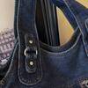 Bolsa tote de brim lavado de grande capacidade bolsa de ombro feminina