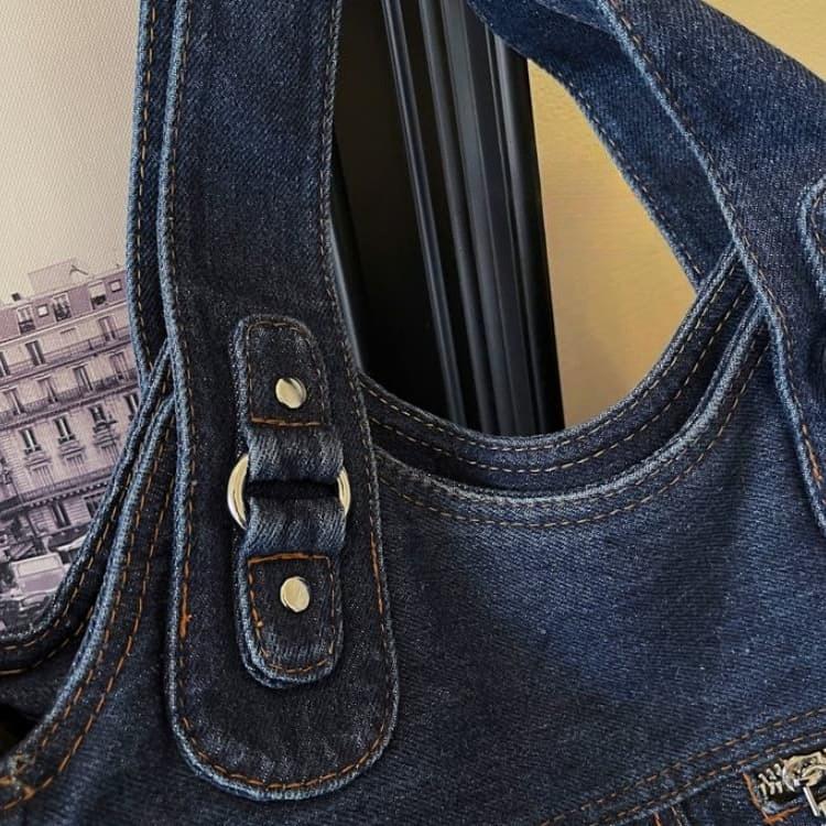 Bolsa tote de brim lavado de grande capacidade bolsa de ombro feminina