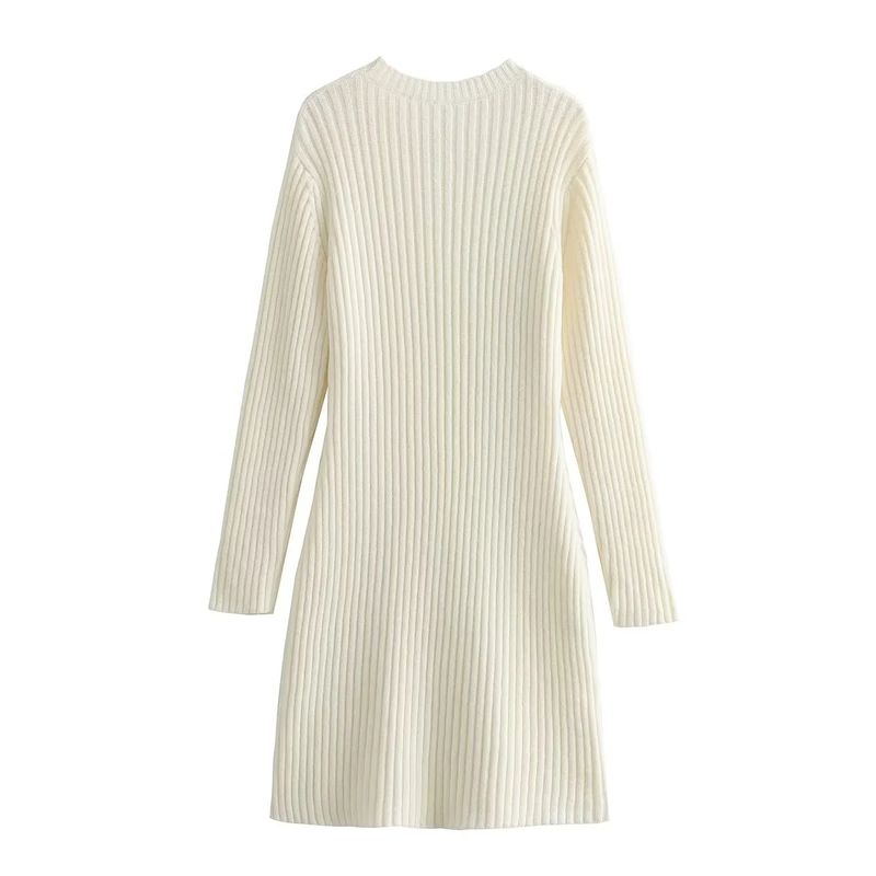 Fall and Winter New Arrival Base Sweater Dress Women's Sunken Stripe Textured Round Neck Long Sleeves Silm Knitting Dress 1191539