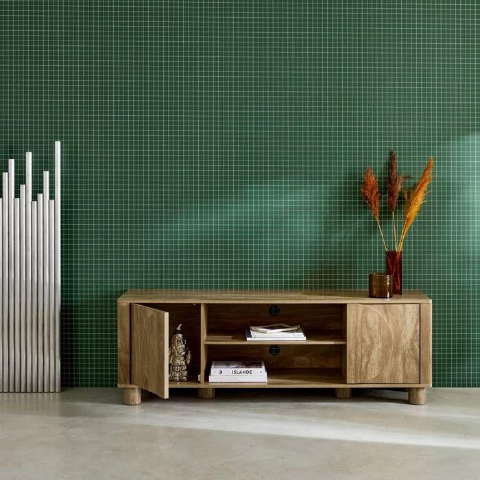 Meuble TV exotique décor bois de manguier 2 portes 155cm Pondi